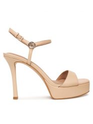 Guess Sandały FLPHEN LEA03 Beżowy. Brązowe sandały Guess, z aplikacjami, ze skóry, bez obcasa, na szpilce, bez zapięcia. Za 719.99 zł.