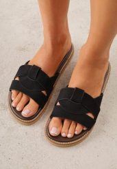 Czarne Klapki VICES z Przeplatanymi Paskami Anreene. Czarne klapki Born2be, bez wzorów, bez obcasa, na płaskiej podeszwie. Za 89.99 zł.