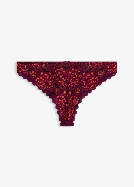 Stringi z wielokolorowej koronki. Czerwone stringi bonprix, bez wzorów, z koronki. Za 39.99 zł.