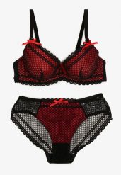 Czarno-Czerwony Komplet z Koronki Regulowany Biustonosz Full Cup oraz Majtki Figi Irialynne. Czarne figi Renee, s, z aplikacjami, z koronki. Za 29.99 zł.