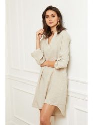 Fleur de Lin Lniana sukienka "Basta" w kolorze beżowym rozmiar: XXL. Brązowe sukienki Fleur de Lin, xxl, bez wzorów, ze lnu, bez kołnierzyka, bez ramiączek, mini. Za 158.10 zł.