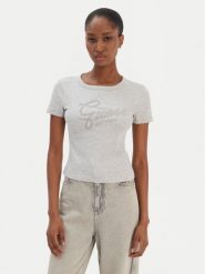 Guess T-Shirt W6RI22 KA0H1 Szary Slim Fit. Szare t-shirty Guess, s, z aplikacjami, z bawełny, bez kołnierzyka, bez ramiączek. Za 179.99 zł.