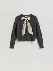 Kardigan z wiązaniem - ciemnoszary. Szare kardigany Reserved, l, bez wzorów, z dzianiny. Za 139.99 zł.