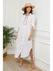 Le Monde du Lin Lniana sukienka w kolorze białym rozmiar: 36/38. Białe sukienki Le Monde du Lin, bez wzorów, ze lnu, klasyczne, bez kołnierzyka, bez ramiączek, maxi. Za 187.99 zł.