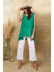 Joséfine Lniany top "Ottilie" w kolorze zielonym rozmiar: XXL. Zielone topy Joséfine, xxl, bez wzorów, ze lnu, bez kołnierzyka, bez ramiączek. Za 130.99 zł.