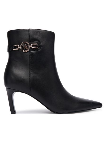 Guess Botki FLFPAI LEA10 Czarny. Czarne botki Guess, z aplikacjami, ze skóry, bez obcasa, na szpilce, bez zapięcia. Za 819.99 zł.