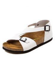 Comfortfusse Skórzane sandały w kolorze białym rozmiar: 40. Białe sandały Comfortfüße, bez wzorów, z nubiku, klasyczne, z otwartym noskiem, bez obcasa, bez zapięcia. Za 239.99 zł.