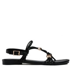 Sandały Jenny Fairy. Czarne sandały Jenny Fairy, bez wzorów, bez obcasa, na płaskiej podeszwie, bez zapięcia. Za 79.99 zł.