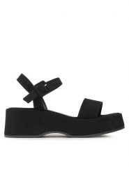 DeeZee Sandały HDXJ220515 Czarny. Czarne sandały DeeZee, bez wzorów, z materiału, bez obcasa, na koturnie, bez zapięcia. Za 159.99 zł.