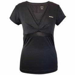 Koszulka treningowa damska Reebok K28901. Czarne bluzki Reebok, l, bez wzorów, z poliesteru, sportowe, bez kołnierzyka, bez ramiączek. Za 115.00 zł.
