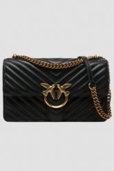 PINKO Czarna torebka Love One Classic. Czarne listonoszki Pinko, bez wzorów, ze skóry, bez dodatków. W wyprzedaży za 1,589.99 zł.
