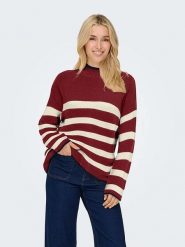 ONLY Sweter w kolorze czerwono-kremowym rozmiar: XS. Brązowe swetry Only, xs, bez wzorów, ze splotem, bez ramiączek. Za 105.14 zł.