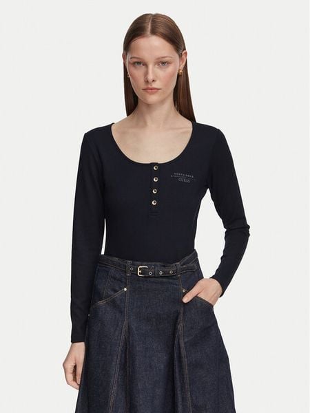Guess Bluzka W6YP60 K5318 Granatowy Slim Fit. Niebieskie bluzki Guess, s, z aplikacjami, z syntetyku, bez kołnierzyka, bez ramiączek. Za 284.99 zł.