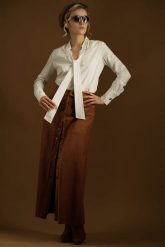 Spódnica Karmelowa Maxi. Spódnice Hultaj Polski, do pracy, l, bez wzorów, z dzianiny, biznesowe, maxi. Za 299.00 zł.