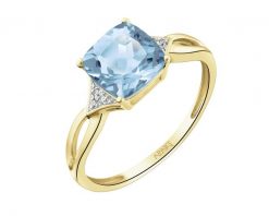 Pierścionek z żółtego złota z diamentami i topazem Sky Blue - próba 375. Niebieskie pierścionki Apart, z diamentem, złote. Za 1,129.00 zł.