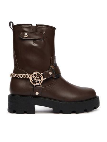 Guess Botki FLFYAZ ELE10 Brązowy. Brązowe botki Guess, z aplikacjami, ze skóry, bez obcasa, na płaskiej podeszwie, bez zapięcia. Za 674.99 zł.