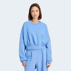 Szeroka bluza ADIDAS ALL SZN. Niebieskie bluzy Adidas, xl, bez wzorów, z bawełny, bez kaptura. Za 289.99 zł.