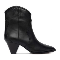 Kowbojki Badura. Czarne botki Badura, bez wzorów, bez obcasa, na słupku, bez zapięcia. Za 429.99 zł.