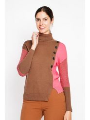 ASSUILI Sweter w kolorze jasnobrązowo-jasnoróżowym rozmiar: 38. Brązowe swetry Assuili, bez wzorów, bez ramiączek. Za 131.12 zł.