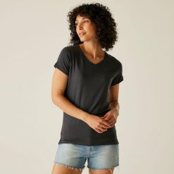 Koszulka turystyczna damska Elkie. Szare bluzki Regatta, bez wzorów, z bawełny, casualowe, bez kołnierzyka, bez ramiączek. W wyprzedaży za 80.25 zł.