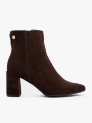 Bordowe botki na szpilce. Czerwone botki Brawo sp. z o.o., bez wzorów, ze skóry, za kostkę, bez obcasa, na obcasie, bez zapięcia. Za 499.99 zł.