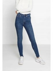 Monki Dżinsy - Slim fit - w kolorze niebieskim rozmiar: W27. Niebieskie jeansy Monki, bez wzorów, z podwyższonym stanem. Za 36.86 zł.
