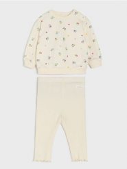 Bawełniany komplet: bluza i legginsy - kremowy. Białe bluzy sportowe Sinsay, l, bez wzorów, z bawełny, bez kaptura. Za 25.99 zł.