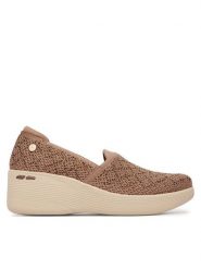 Skechers Półbuty Martha Stewart: Pier-Lite - My Reflection 188019/MOC Brązowy. Brązowe czółenka Skechers, bez wzorów, z materiału, bez obcasa, na koturnie, bez zapięcia. Za 339.99 zł.