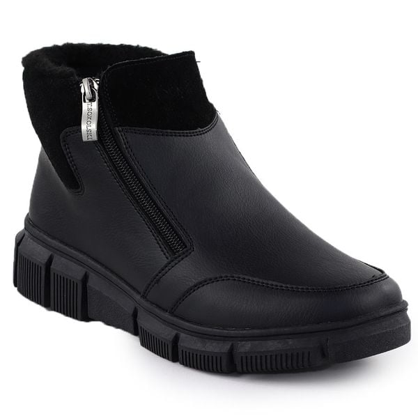 Skórzane botki damskie na podwyższeniu czarne T.Sokolski Z25-236. Czarne botki T.Sokolski, bez wzorów, ze skóry, bez obcasa, bez zapięcia. Za 219.99 zł.