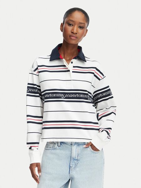 Tommy Jeans Polo DW0DW23145 Biały Regular Fit. Białe koszulki polo Tommy Jeans, l, bez wzorów, z bawełny, bez kołnierzyka, bez ramiączek. Za 396.99 zł.