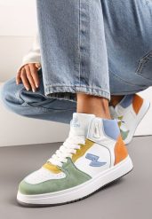 Biało-Zielone Sneakersy Aura. Białe obuwie sportowe Renee, z jeansu, bez zapięcia, trekkingowe. Za 44.99 zł.