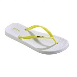 Beco Sunshine klapki damskie - biało-żółte. Żółte klapki 47 Brand, bez wzorów, bez obcasa. Za 198.99 zł.