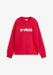 Bluza oversize z mieszanki bawełny. Czerwone bluzy bonprix, bez wzorów, z bawełny, bez kaptura. Za 109.99 zł.