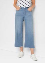 Jeansy 7/8 wide fit. Niebieskie jeansy bonprix, bez wzorów. Za 92.99 zł.