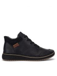 Rieker Botki 50902-00 Czarny. Czarne botki Rieker, bez wzorów, ze skóry, bez obcasa, na płaskiej podeszwie, bez zapięcia. Za 369.99 zł.