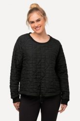 Damskie bluza pikowany wzór lamówka okrągły dekolt długi rękaw. Czarne bluzy Ulla Popken, plus size, bez wzorów, z acetatu, bez kaptura. Za 279.99 zł.