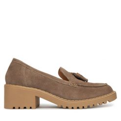Loafersy Lasocki. Szare czółenka Lasocki, bez wzorów, bez obcasa, na obcasie, bez zapięcia. Za 229.99 zł.