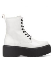 DeeZee Trzewiki WS101-08A Biały. Białe botki DeeZee, bez wzorów, z materiału, bez obcasa, na płaskiej podeszwie, bez zapięcia. Za 199.99 zł.