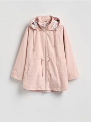 Kurtka parka z kapturem - brudny róż. Czerwone kurtki Reserved, l, z tkaniny, z kapturem. Za 179.99 zł.