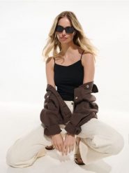 Jeansy wide leg high waist z metalizowanymi paskami - kremowy. Białe jeansy Sinsay, bez wzorów, z podwyższonym stanem. Za 69.99 zł.