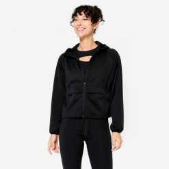 Bluza na zamek damska Domyos fitness. Czarne bluzy DOMYOS, xs, bez wzorów, z materiału, bez kaptura. Za 149.99 zł.