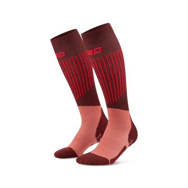 Damskie skarpety kompresyjne na zimę Ski Ultralight CEP. Czerwone skarpety CEP, bez wzorów, z elastanu. Za 199.00 zł.