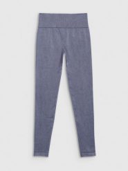 4F Legginsy do jogi i pilatesu bezszwowe damskie - granatowe M/L. Niebieskie legginsy 4f, l, bez wzorów, z materiału, z podwyższonym stanem. Za 149.99 zł.