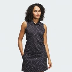 Koszulka Ultimate365 Printed Sleeveless Polo. Czarne bluzki Adidas, bez wzorów, bez kołnierzyka, bez ramiączek. Za 279.00 zł.