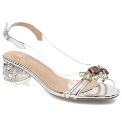 Srebrne Sandały S.Barski Transparentne Obuwie Damskie. Szare sandały S.BARSKI, z aplikacjami, z materiału, eleganckie, bez obcasa, na obcasie, bez zapięcia. Za 170.99 zł.