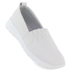 Skórzane półbuty damskie wsuwane białe N.A.W. JHY061. Białe półbuty wsuwane marka niezdefiniowana, bez wzorów, ze skóry, bez obcasa, bez zapięcia. Za 119.99 zł.