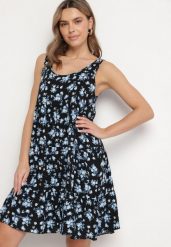 Czarna Rozkloszowana Sukienka z Bawełny z Kwiatowym Wzorem Anniviana. Czarne sukienki Born2be, na co dzień, l, bez wzorów, z bawełny, eleganckie, bez kołnierzyka, bez ramiączek, mini, proste. Za 39.99 zł.