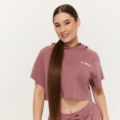 Bluza damska fitness z kapturem krótka Relay Cropped Haze. Szare bluzy GYMBEAM, m, bez wzorów, z bawełny, z kapturem. Za 128.90 zł.