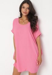 Różowa Mini Sukienka z Krótkim Rękawem o Fasonie Nietoperza Kharson. Czerwone sukienki Born2be, bez wzorów, boho, bez kołnierzyka, bez ramiączek, mini. Za 59.99 zł.