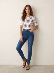 Jeansy skinny high waist z domieszką wiskozy - granatowy. Niebieskie jeansy Sinsay, l, bez wzorów, z podwyższonym stanem. Za 39.99 zł.